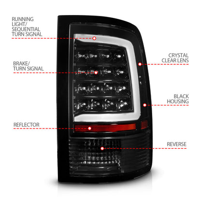 ANZO 09-18 Dodge Ram 1500 Full LED Tailights w/ Sequential Black Housing/Clear Lens 311452 311452 User 3