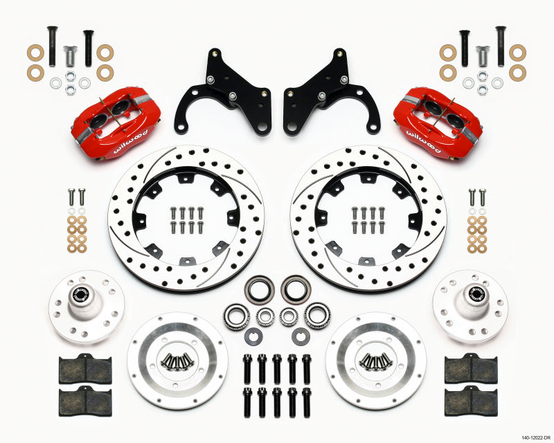 Wilwood FDL Front Kit, 12.19", Drilled, Red, 65-68 Chevy Impala -Drum Spindle 140-12022-DR Photo - Primary