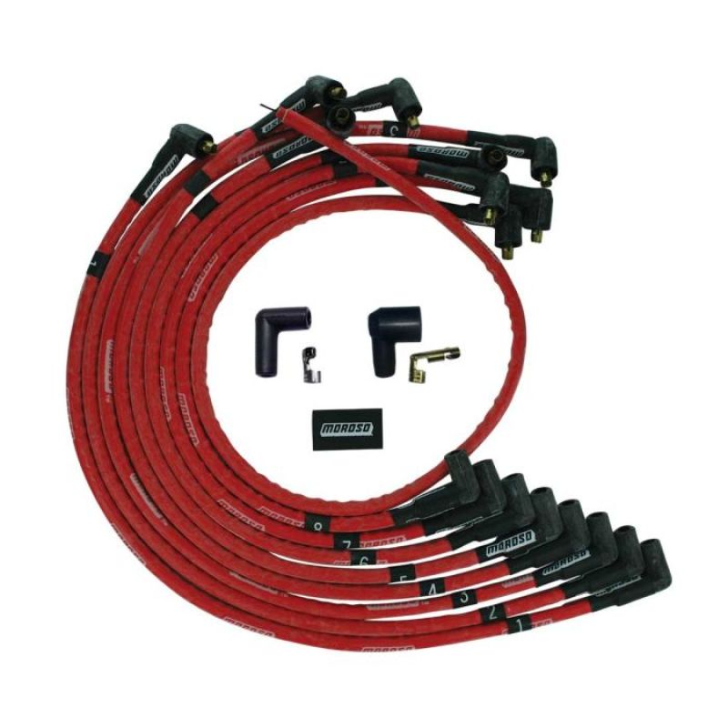 Moroso SBC Over Valve Cover 90Deg Plug Non-HEI Sleeved Ultra Spark Plug Wire Set - Red 52526 52526 User 1