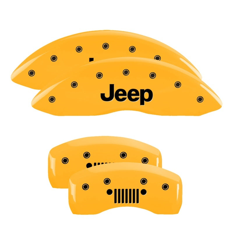 MGP 4 Caliper Covers Engraved Front JEEP Engraved Rear JEEP Grill logo Yellow finish black ch 42003SJPLYL 42003SJPLYL Photo - Primary