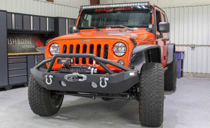 Fishbone Offroad 07-18 Jeep Wrangler JK Full Width Front Winch Bumper - Black Powdercoat FB22068 FB22068 Photo - lifestyle view