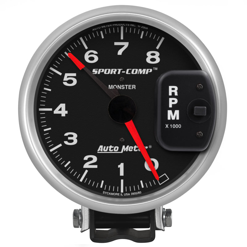 Autometer Gauge, Tachometer, 5", 8k Rpm, Pedestal w/ Red Line, Sport-Comp 3980 Photo - Primary