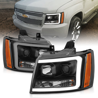 ANZO 07-14 Chevy Tahoe Projector Headlights w/ Plank Style Design Black w/ Amber 111402 111402 Photo - Primary