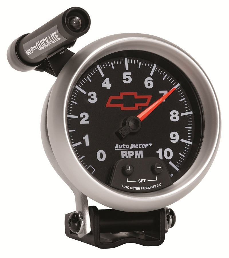 Autometer Tacho 3 3/4" 10k RPM Pedestal w Quick-Lite GM Bowtie Black 3690-00406 User 7