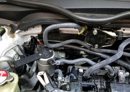 J&L 16-21 Honda Civic 1.5L Turbo (EX & Si) Passenger Side Oil Separator 3.0 - Clear Anodized 3102P-C 3102P-C Photo - Mounted