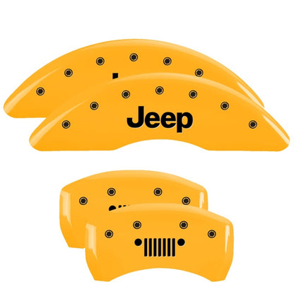 MGP 4 Caliper Covers Engraved Front JEEP Engraved Rear JEEP Grill logo Yellow finish black ch 42012SJPLYL 42012SJPLYL Photo - Primary