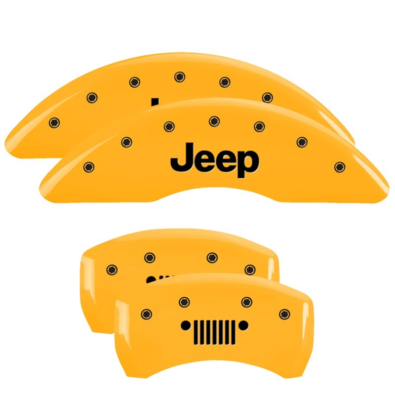 MGP 4 Caliper Covers Engraved Front JEEP Engraved Rear JEEP Grill logo Yellow finish black ch 42012SJPLYL 42012SJPLYL Photo - Primary