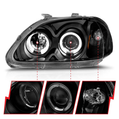 Anzo 1996-1998 Honda Civic Projector Headlights w/ Halo Black 121068 Photo - Unmounted