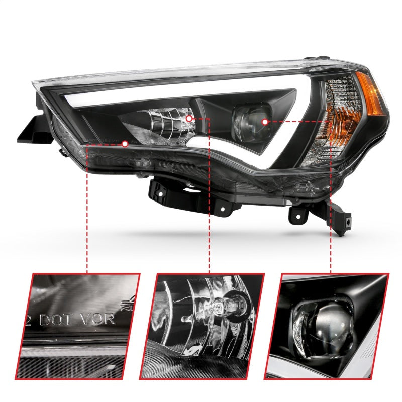 ANZO 14-18 Toyota 4 Runner Plank Style Projector Headlights Black w/ Amber 111416 111416 Photo - Unmounted