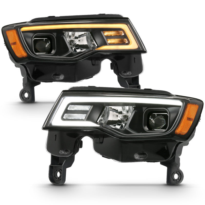ANZO 2017-2018 Jeep Grand Cherokee Projector Headlights w/ Plank Style Switchback - Black w/ Amber 111418 111418 Photo - Unmounted