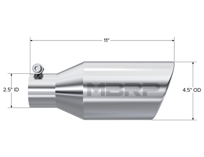 MBRP Universal Tip 4.5 O.D. Angle Rolled End 2.5 Inlet 11in Length T5160 Photo - Close Up