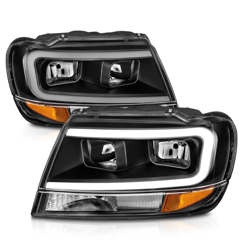 ANZO 99-04 Jeep Grand Cherokee Crystal Headlights - w/ Light Bar Black Housing 111537 111537 Photo - Unmounted