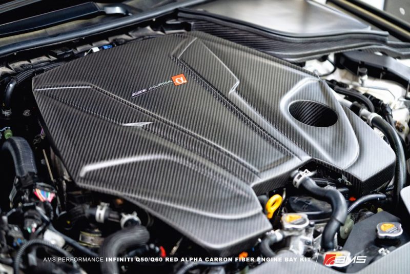 AMS Performance Infiniti 17+ Q60 / 16+ Q50 3.0TT Alpha Matte Carbon Engine Cover ALP.28.06.0001-1 ALP.28.06.0001-1 Photo - Mounted