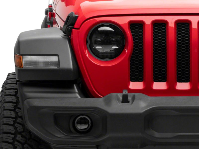 Raxiom 18-23 Jeep Wrangler JL Axial Series 9-In Angel Eye LED Headlights- Blk Housing (Clear Lens) J177416 J177416 Photo - Close Up