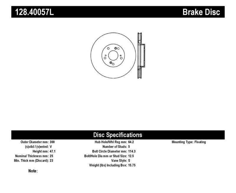 StopTech Disc Brake Rotor 128.40057L 128.40057L Catalog