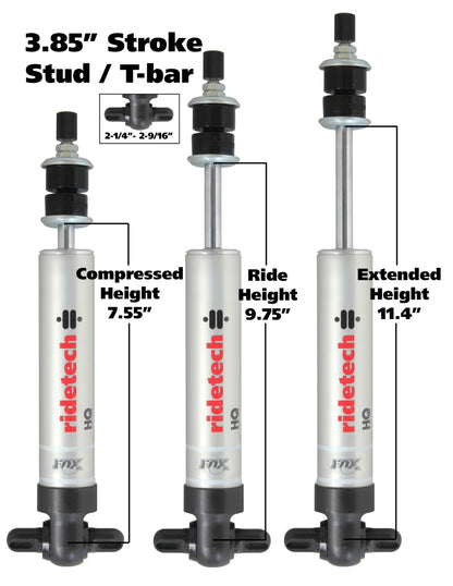 Ridetech HQ Series Shock Absorber Fixed Valve 3.85 Stroke Narrow T-bar/Stud Mounting 7.55in x 11.4in 22139846 22139846 Photo - Primary