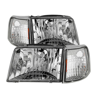 SPYDER Xtune Ford Ranger 93-97 Crystal Headlights w/ Corner Lights 4pcs Sets Chrome HD-JH-FR93-SET-C 9029370 9029370 Photo - Primary
