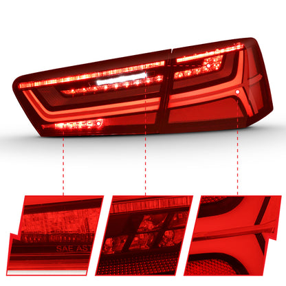 ANZO 2012-2018 Audi A6 LED Taillight Black Housing Red/Clear Lens 4 pcs (Sequential Signal) 321353 321353 Photo - Unmounted