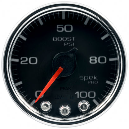 Autometer Spek-Pro Gauge Boost 2 1/16in 100psi Stepper Motor W/Peak & Warn Blk/Chrm P30531 P30531 User 2