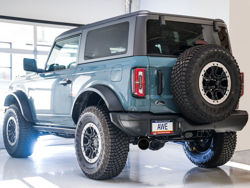 AWE Tuning 2021+ Ford Bronco 0FG Single Rear Exit Exhaust w/Diamond Black Tip & Bash Guard 3015-23789 3015-23789 Photo - Mounted