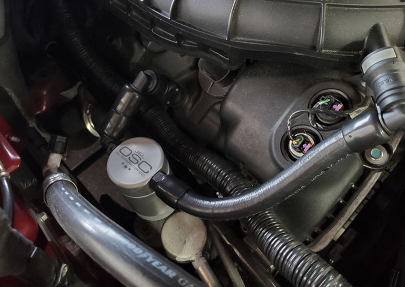 J&L 11-17 Ford Mustang V6 Passenger Side Oil Separator 3.0 V2 - Clear Anodized 3050P-C 3050P-C Photo - Mounted