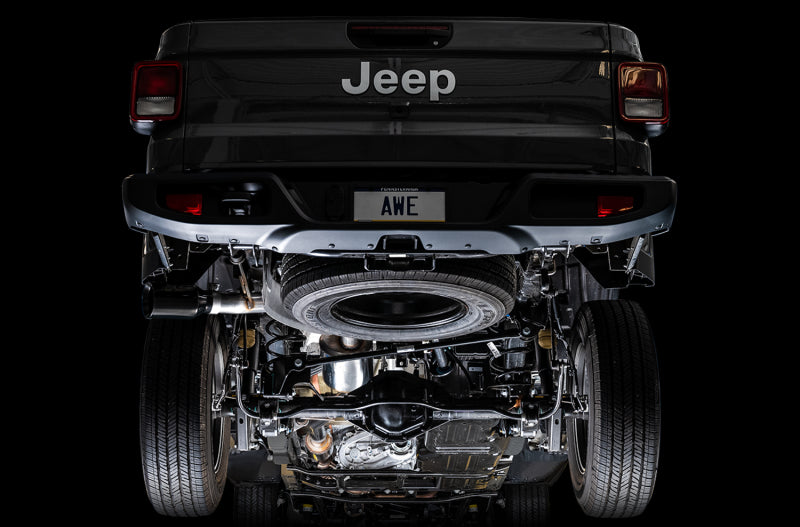 AWE Tuning 20-21 Jeep Gladiator JT 3.6L Tread Edition Cat-Back Single Side Exhaust - Diamond Blk Ti 3015-23103 3015-23103 Photo - out of package