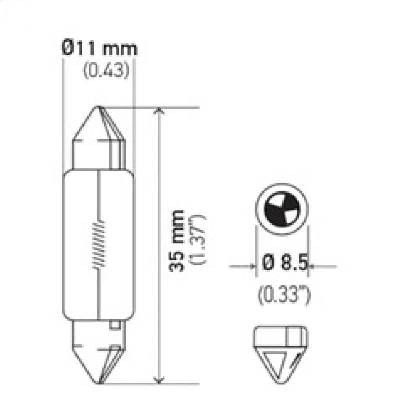 Hella Bulb 6461 12V 10W SV8.5-8 6461 6461 Technical Drawing