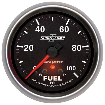 Autometer 2-5/8" Fuel Pressure W/Peak & Warn, 0-100 Psi Stepper Motor Sport-Comp 7663 Photo - Primary