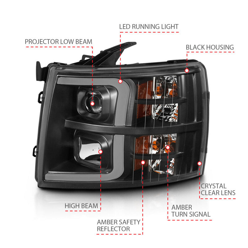 ANZO 07-13 Chevrolet Silverado 3500 Projector Headlights - Black Amber 111480 111480 Photo - out of package