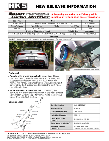 HKS SUPER TURBO MUFFLER GR SUPRA DB22 DB82 B48 31029-AT005 31029-AT005 Photo - Primary