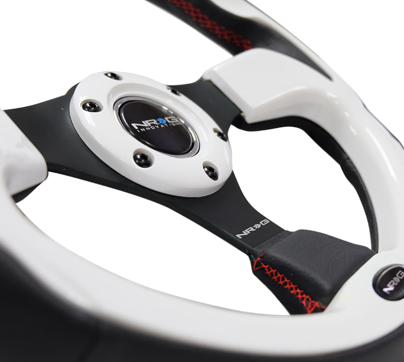 NRG Reinforced Steering Wheel (320mm) Blk w/White Trim & 4mm 3-Spoke RST-001WT RST-001WT Photo - Primary