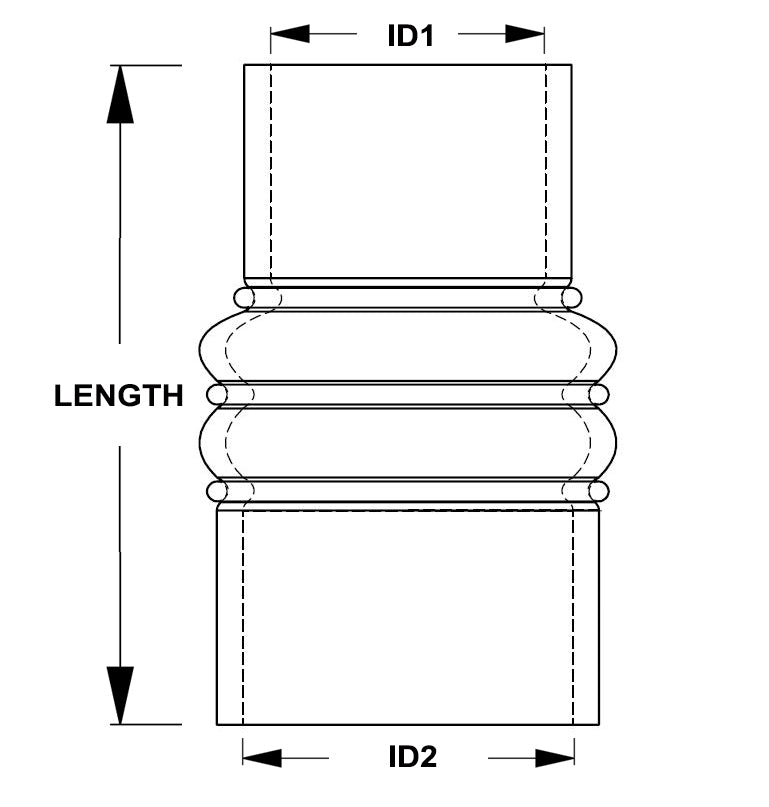 5" - 6" ID, 8" Length, Silicone Charge Air Cooler CAC Hose Double Hump Reducer Coupler Bellow Hot Side, Ultra High Temp 6-ply Aramid Reinforced