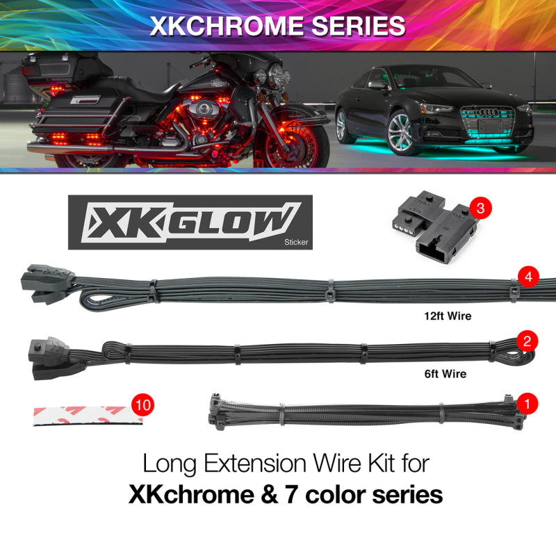 XKGLOW XK Glow Extension Wire Kit for XKchrome & 7 Color Series for Car XK-4P-WIRE-KIT-CAR