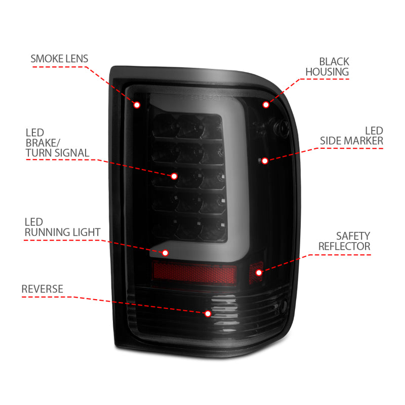 ANZO 1993-1997 Ford  Ranger LED Tail Lights w/ Light Bar Black Housing Clear Lens 311360 311360 Photo - Unmounted