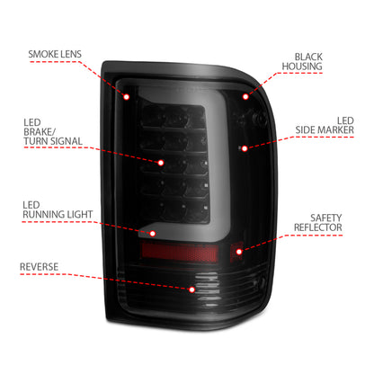 ANZO 1993-1997 Ford  Ranger LED Tail Lights w/ Light Bar Black Housing Clear Lens 311360 311360 Photo - Unmounted