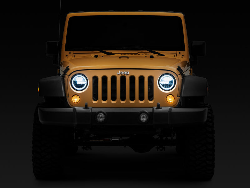 Raxiom 97-18 Jeep Wrangler TJ/JK 7-Inch LED Headlights w/ Halos- Black Housing (Clear Lens) J155018 J155018 Photo - Close Up