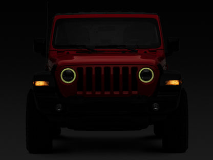 Raxiom 18-22 Jeep Wrangler JL/JT Axial 9-Inch LED Headlights w/RGB Halo- Blk Housing (Clear Lens) J142668 J142668 Photo - Close Up
