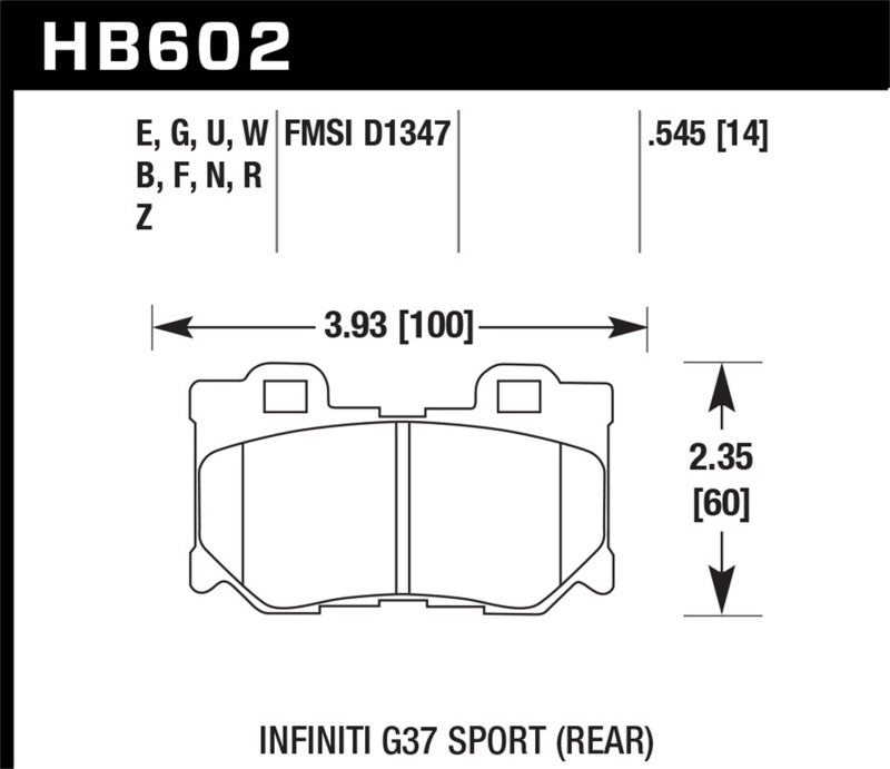 Hawk Ceramic Brake Pads Rear Nissan 370Z Base 2009-2009 HB602Z.545 Photo - Primary