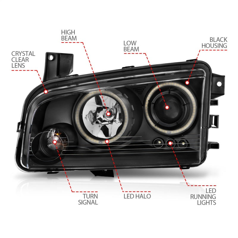 Anzo 2006-2010 Dodge Charger Projector Headlights w/ Halo Chrome (CCFL) 121218 Photo - Unmounted
