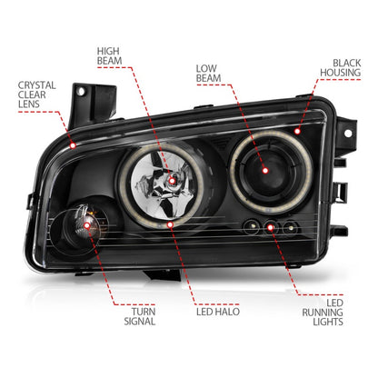 Anzo 2006-2010 Dodge Charger Projector Headlights w/ Halo Chrome (CCFL) 121218 Photo - Unmounted