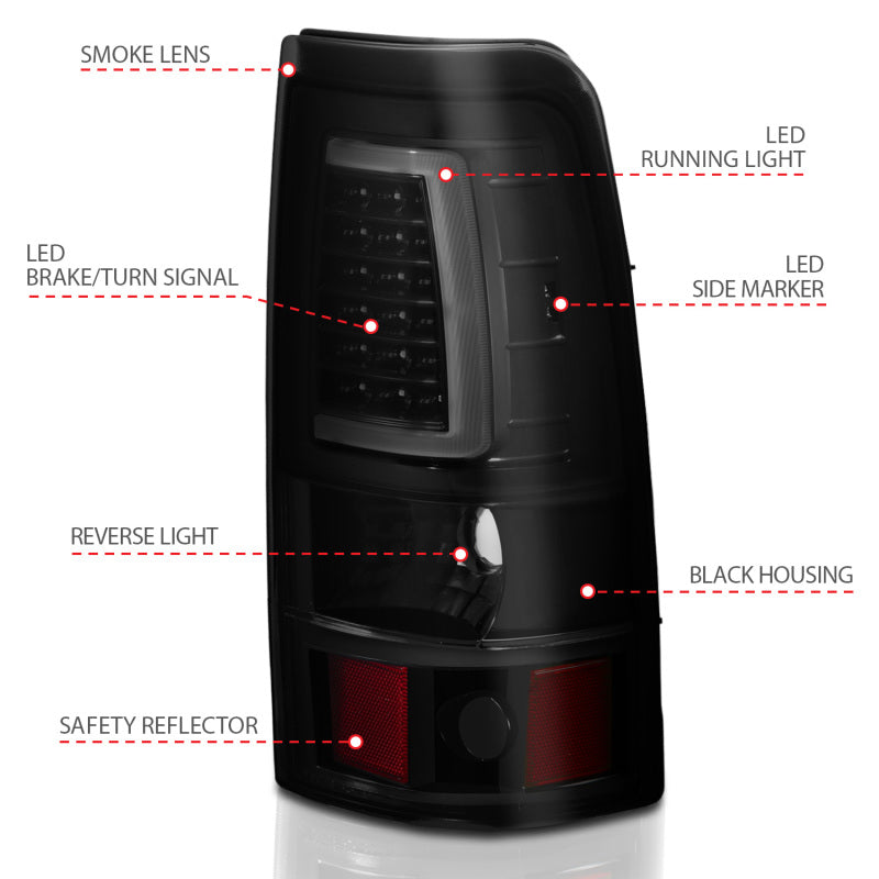 ANZO 1999-2002 Chevy Silverado 1500 LED Taillights Plank Style Black w/Smoke Lens 311331 311331 Photo - Unmounted
