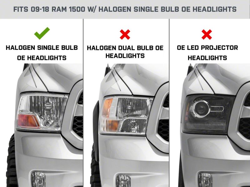 Raxiom 09-18 Dodge RAM 1500 Axial OEM Rep Headlights w/ Single Bulb- Chrome Housing (Smoked Lens) R118019 R118019 Photo - Close Up