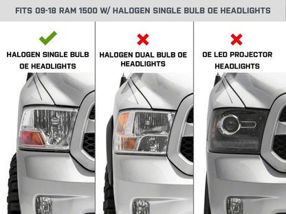 Raxiom 09-18 Dodge RAM 1500 Axial OEM Rep Headlights w/ Single Bulb- Chrome Housing (Smoked Lens) R118019 R118019 Photo - Close Up