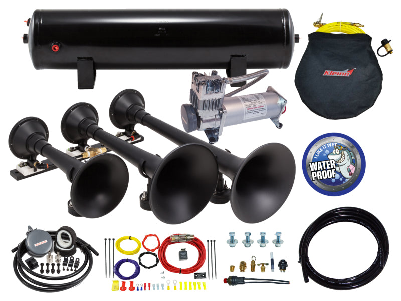 Kleinn Air Horns Kleinn Triple Black Horn Kit w/150 PSI Waterproof 3.0 gal Air Tank HK9 Slimline HK9 Slimline Photo - Primary
