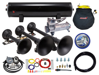 Kleinn Air Horns Kleinn Triple Black Horn Kit w/150 PSI Waterproof 3.0 gal Air Tank HK9 Slimline HK9 Slimline Photo - Primary