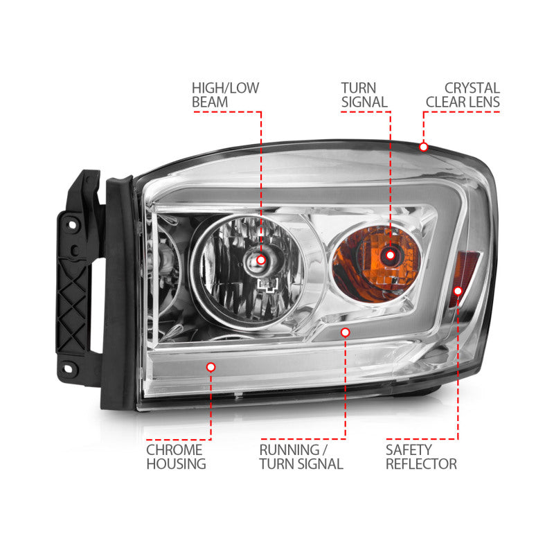 Anzo 06-09 Dodge RAM 1500/2500/3500 Headlights Chrome Housing/Clear Lens (w/ Light Bars) 111525 111525 Photo - Unmounted