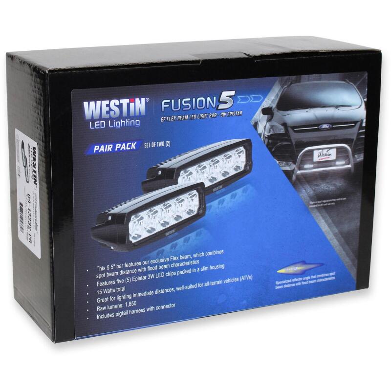 Westin Fusion5 LED Light Bar Single Row 5.5 inch Flex w/3W Epistar (Set of 2) - Black 09-12232-PR 09-12232-PR Photo - in package