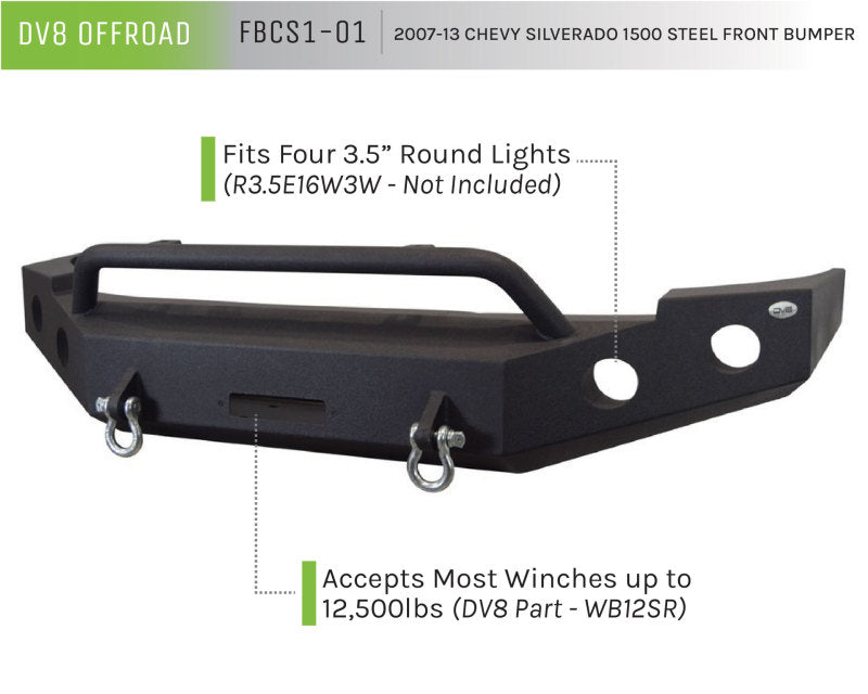 DV8 Offroad 07-13 Chevrolet Silverado 1500 Front Bumper - Black Powdercoat FBCS1-01 FBCS1-01 Product Brochure - a specific brochure describing a Product