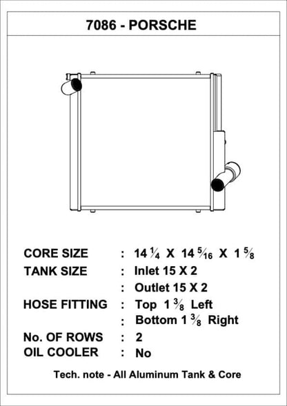 CSF Porsche 991.2 Carrera/GT3/RS/R 991 GT2/RS 718 Boxster/ Cayman/ GT4 Aluminum Side Radiator- Left 7086 7086 Technical Drawing
