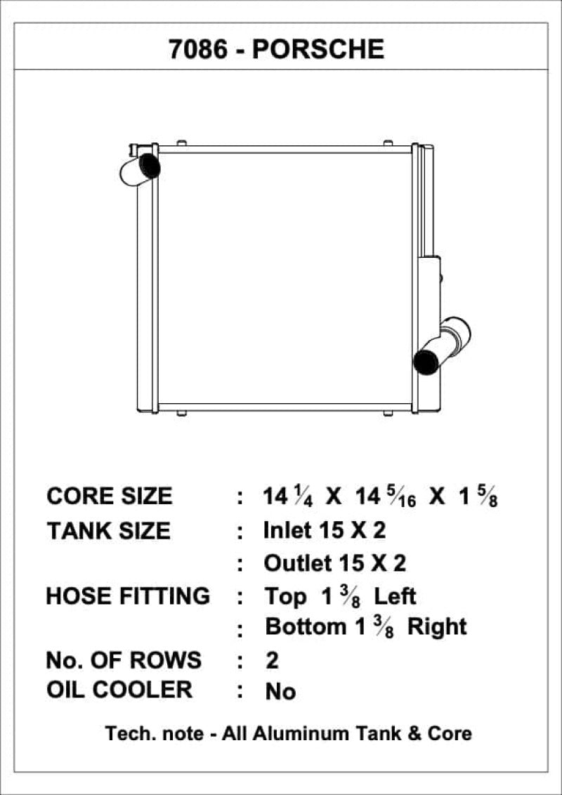 CSF Porsche 991.2 Carrera/GT3/RS/R 991 GT2/RS 718 Boxster/ Cayman/ GT4 Aluminum Side Radiator- Left 7086 7086 Technical Drawing